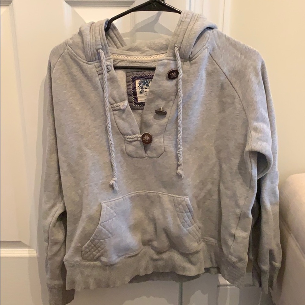 Grey Old Navy hoodie with big brown buttons size L